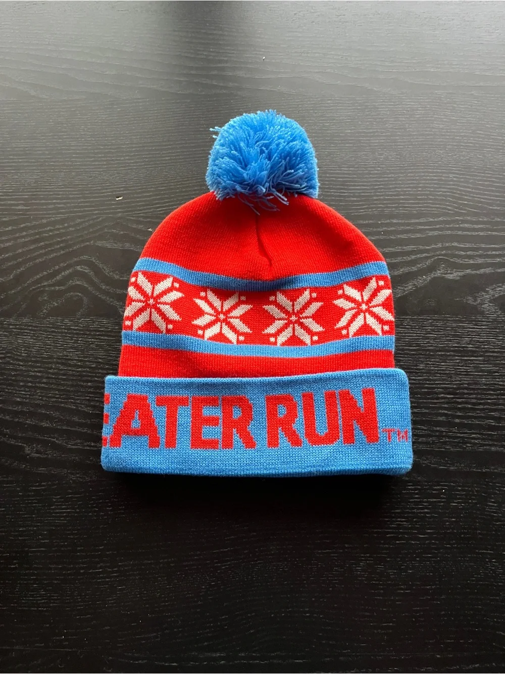 Ugly Sweater Run Red & Blue Knit Beanie Pom Hat One Size